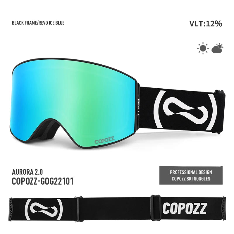 COPOZZ Magnetic Ski Goggles UV400 Protection Anti-Fog Ski Glasses Men Women Quick-Change Lens Snowboard Goggles with Two Options