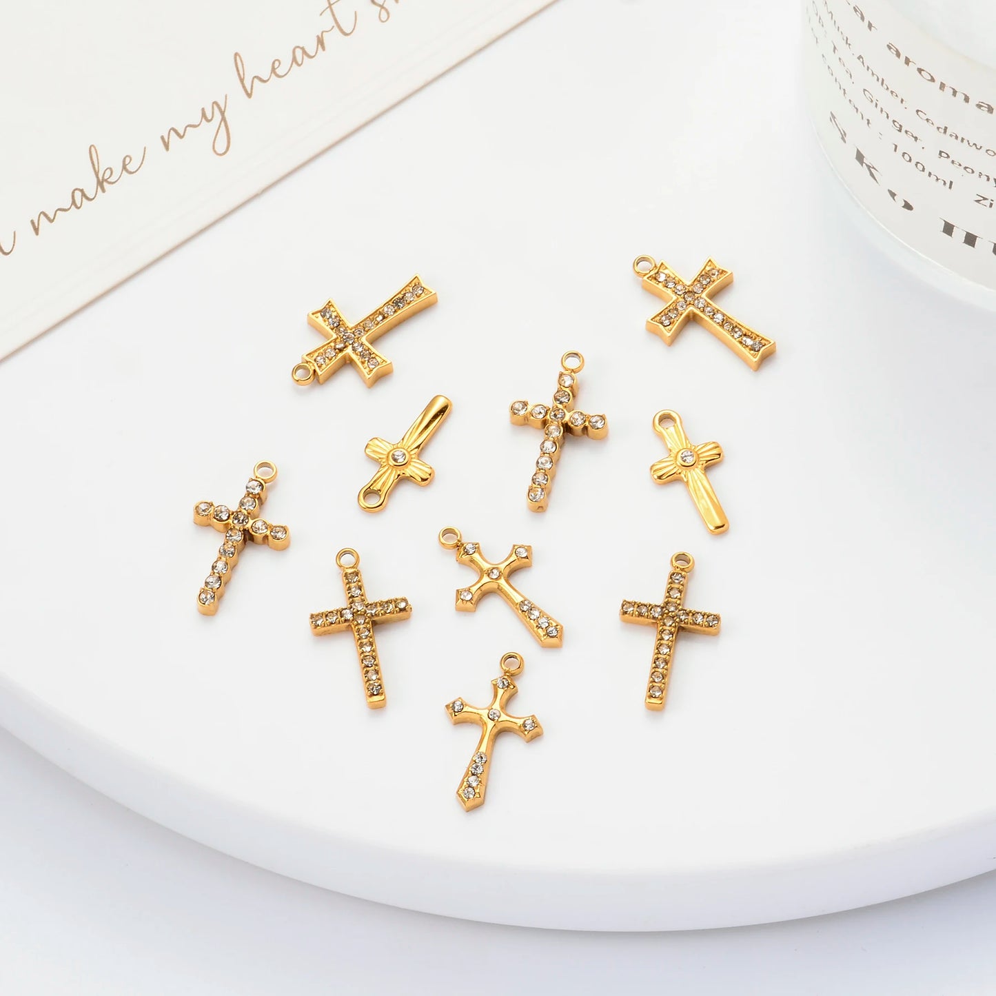 5PCS Zircon Cross Stainless Steel Charms Pendant High Quality Accessories DIY Necklace Bracelet Earring Jewelry Making Materials