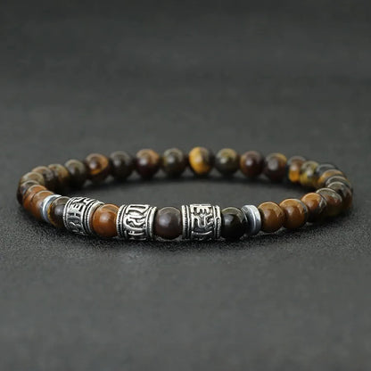 Noter Mantra Bracelet For Men 6mm Howlite Lava Tiger Eyes Beads Braslet Viking Accessories Pulseras Para Hombre Tibet Braclet