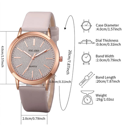 2PCS/Set Women's Watches Fashion Matting Dial Leather Band Analog Quartz Watch Set（Without Box）