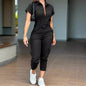 Fashion Women's Jumpsuit New Sexy Zipper Workwear Short Sleeved Lapel Multi Pocket Waistband Bodysuit Pants Female 2024 Summer