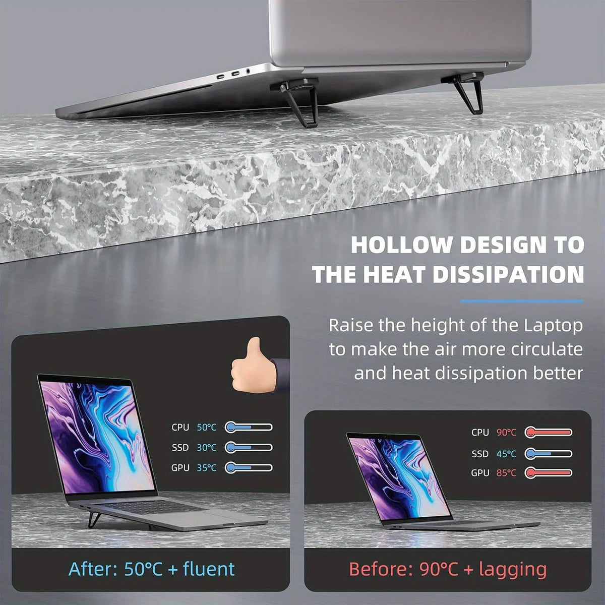 Portable Invisible Laptop Stand, Mini Aluminum Cooling Pad,Computer Keyboard Mount Kickstand, Ergonomic Lightweight Laptop Stand
