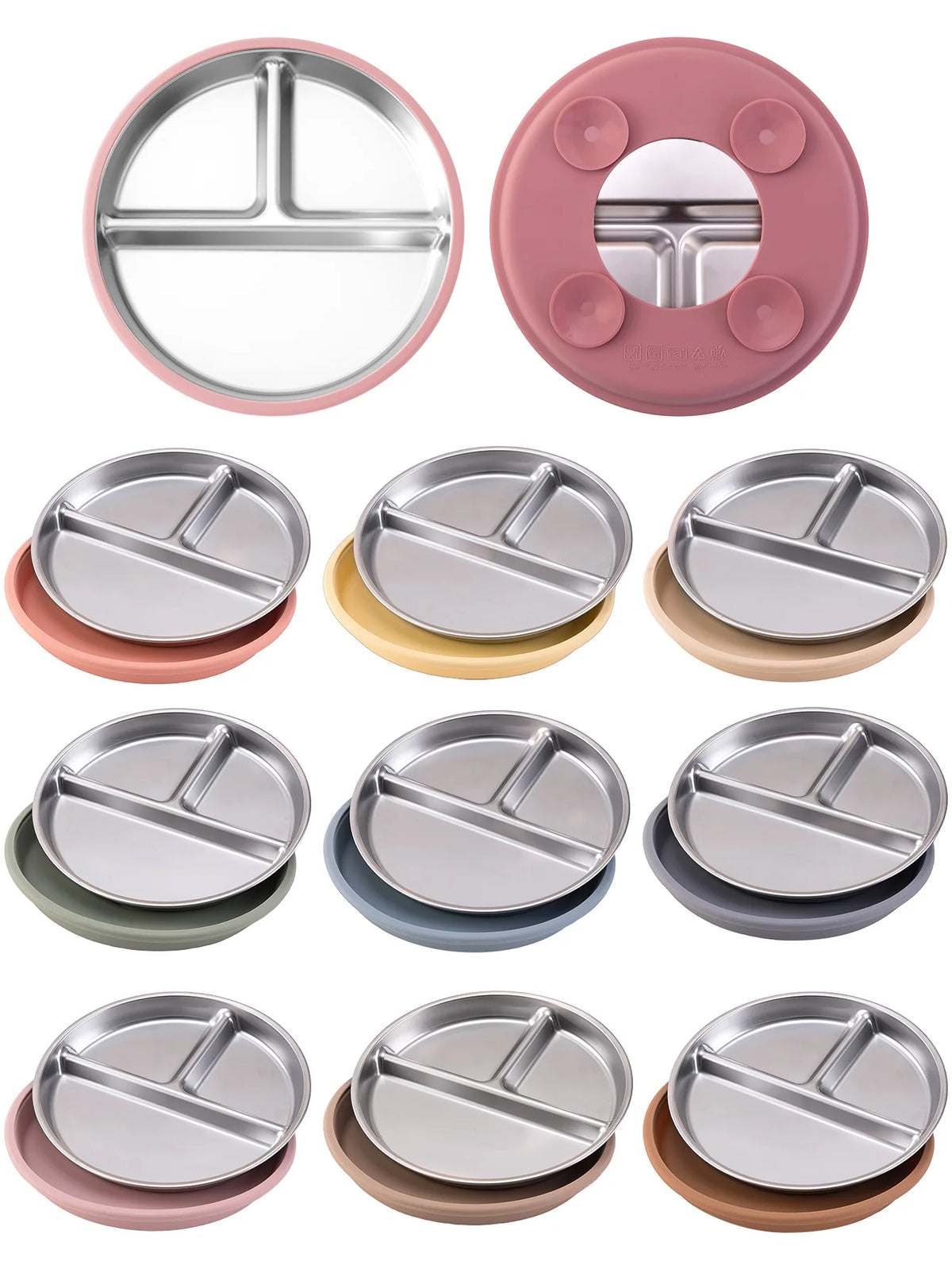 1PCS Stainless Steel Dishes Plate Detachable Suction Bowl For Baby Feeding BPA Free Silicone Base Tableware Newborn Essentials