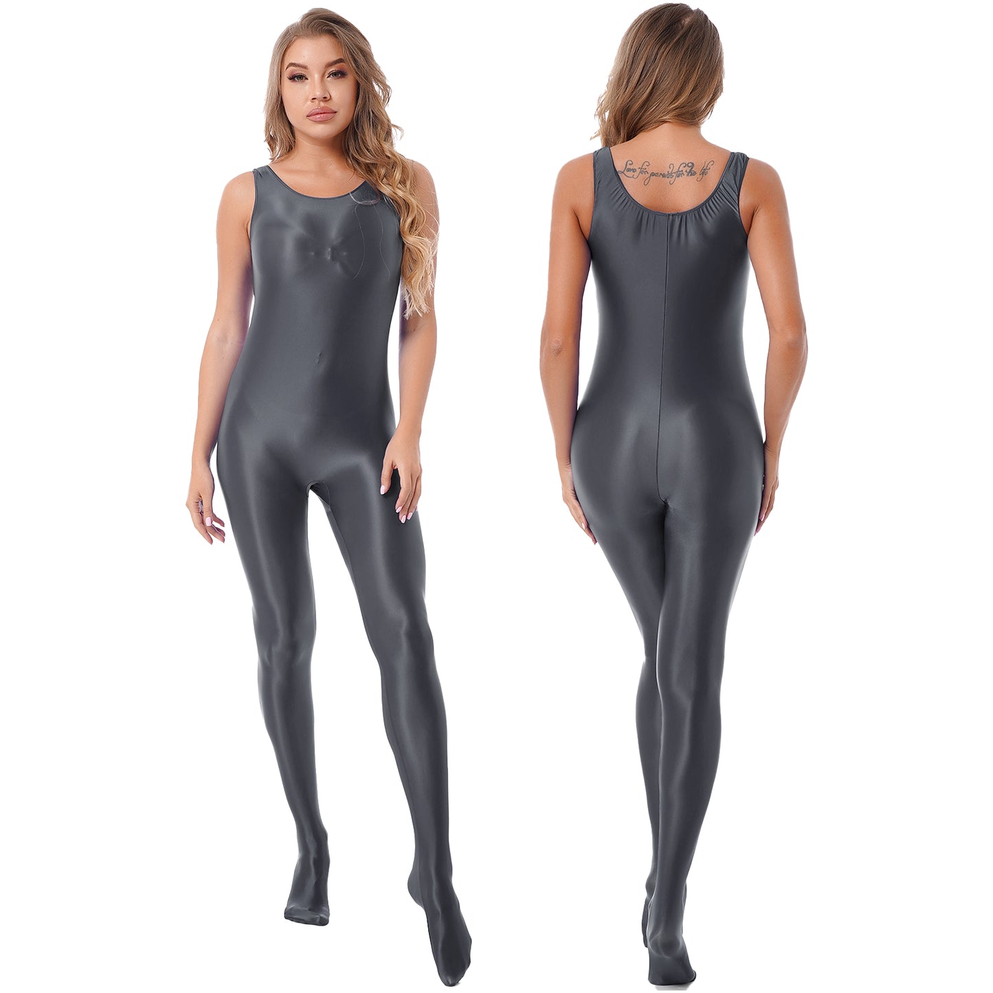 Women's Sleeveless Full Body Bodysuit Glossy Jumpsuit Gymnastics Fitness Swimming Leotard Pole Dance Costume Clubwear Lingerie
