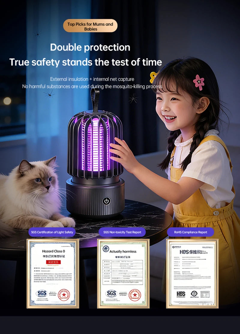 Lenovo Mosquito Killer Lamp Blue UV Light Attract Electric Shock 2-in-1 Bug Zapper 1200mAh Rechargeable For Patio Travel New