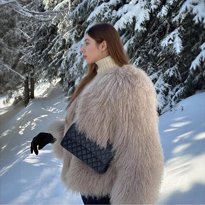 Collarless Tibetan Lamb Fur Coat Genuine Sheep Wool Jacket Natural Sheepskin Coat Luxury New Arrivals Women's Clothing