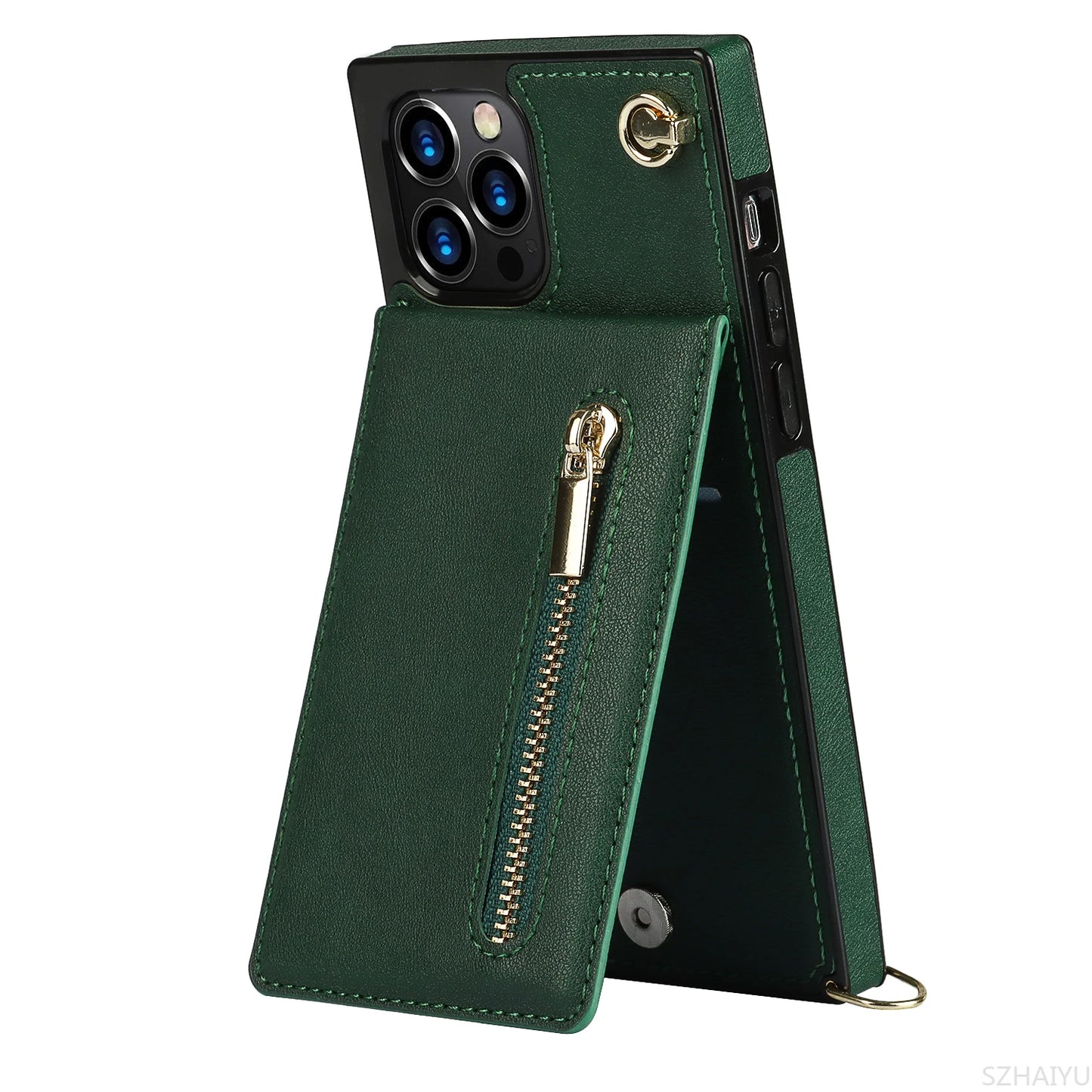 Zipper Wallet for IPhone 17 Air 16 16E 15 14 13 12 11 Pro Max Plus Case with Card Holder Lanyard Strap Crossbody Leather Cover