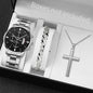3PCS/Set Fashion Men's Stainless Steel Band Watch Casual Calendar Quartz Watch Jewelry Set（Without Box）