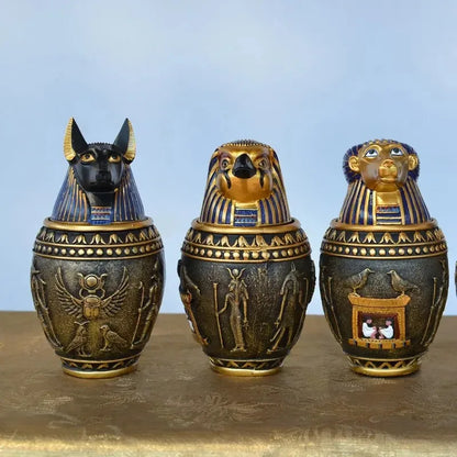 Egyptian Canopic Jar Pet Memorial Urn Anubis Decor Ceramic Ash Keeper Home Art Sculpture Handmade Funeral Keepsake
