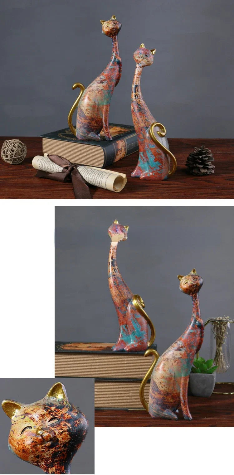 Home Decor Nordic Graffiti Art Oil Painting Cat Decoration Resin Abstract Ornament Figurines Bedroom Desktop Porch Cat Sculpture