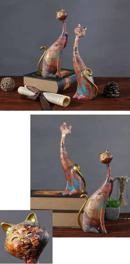 Home Decor Nordic Graffiti Art Oil Painting Cat Decoration Resin Abstract Ornament Figurines Bedroom Desktop Porch Cat Sculpture
