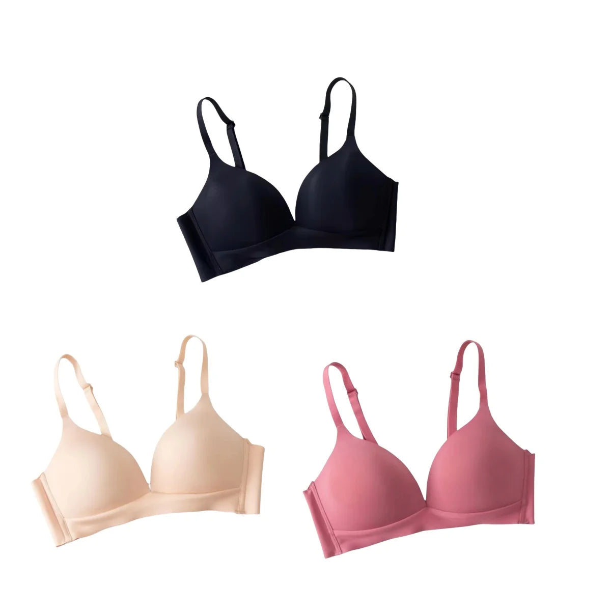 3Pcs/Set Seamless Bras For Women Non-wire Push-Up Bra Glossy Deep V Underwear Fixed 3/4 Cup Comfort Daily Wear Lingerie S-XXL
