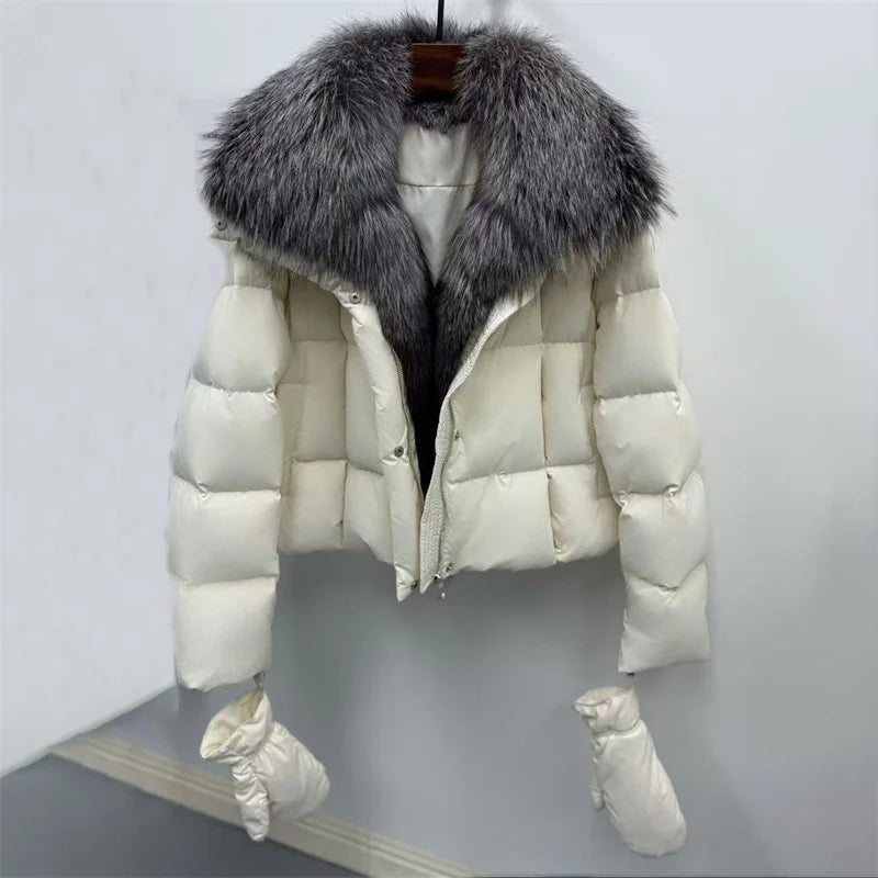 Women's winter jacket New detachable fox fur collar down coats for winter 2025 white duck down filled warm thick coat outerwears