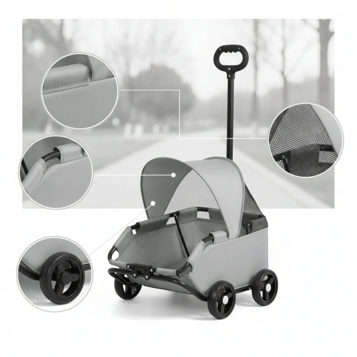 Four-Wheel Pet Stroller Compact Dog Stroller with Canopy Easy-to-Maneuver Roomy for Dogs, Outdoor Walks, Travel