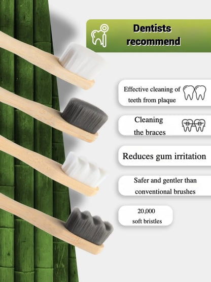 4Pcs  Bamboo Toothbrush Biodegradable20,000 High Bristle Count Toothbrush - Micro-Nano Extra Soft Bristles for Sensitive Teeth