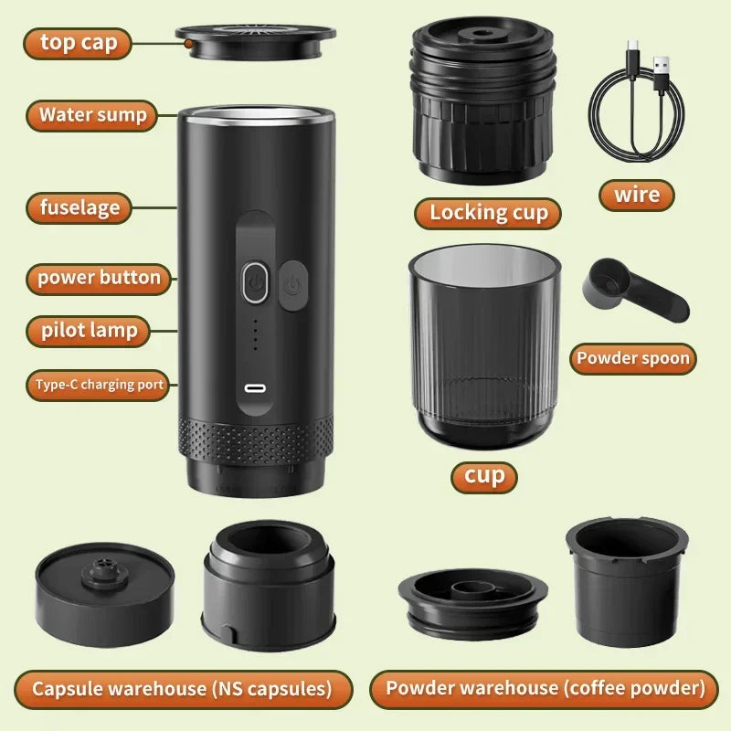 20 Bar Self-Heating Wireless Portable Espresso Maker, One-Click Automatic Extraction Mini Coffee Machine, Multi Capsule Compatible Rechargeable Travel Coffee Maker, Compact Portable Coffee Brewer for Car, Road Trip, Camping,