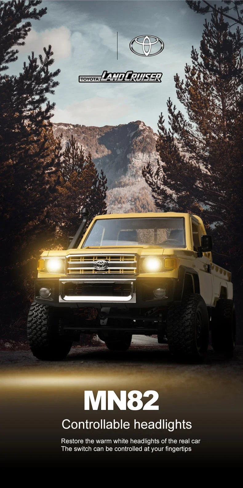 ZWN 1:12 Full Scale RC CAR MN82 Upgraded MN82 PRO Controllable Headlights 2.4G 4WD Off-Road Car Pick Up Truck Toy for Kids Gifts