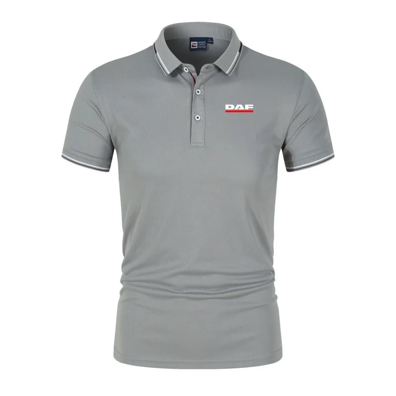 Men'S Casual Short Sleeve Polo Shirt DAF Logo Print Striped Color Block Sporty Style Collared Golf Shirt For Summer