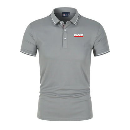 Men'S Casual Short Sleeve Polo Shirt DAF Logo Print Striped Color Block Sporty Style Collared Golf Shirt For Summer