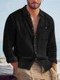 2025 Autumn New Men's Cotton and Hemp Long Sleeve Shirt Loose Casual with Pocket Collar Shirt