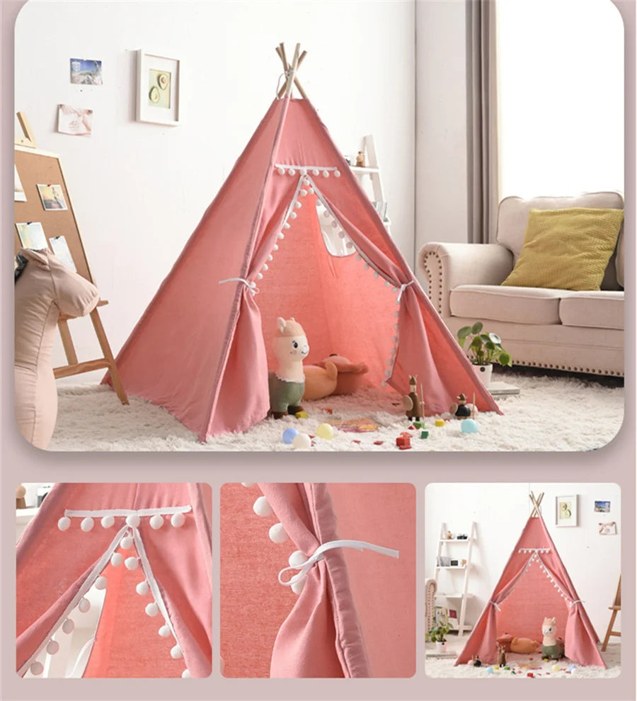 Portable Children Play Tent 1.6m/1.3m Indoor Play House Wigwam Child Tipi Teepee Toddler Ball Pit Castle Play Room for Girls