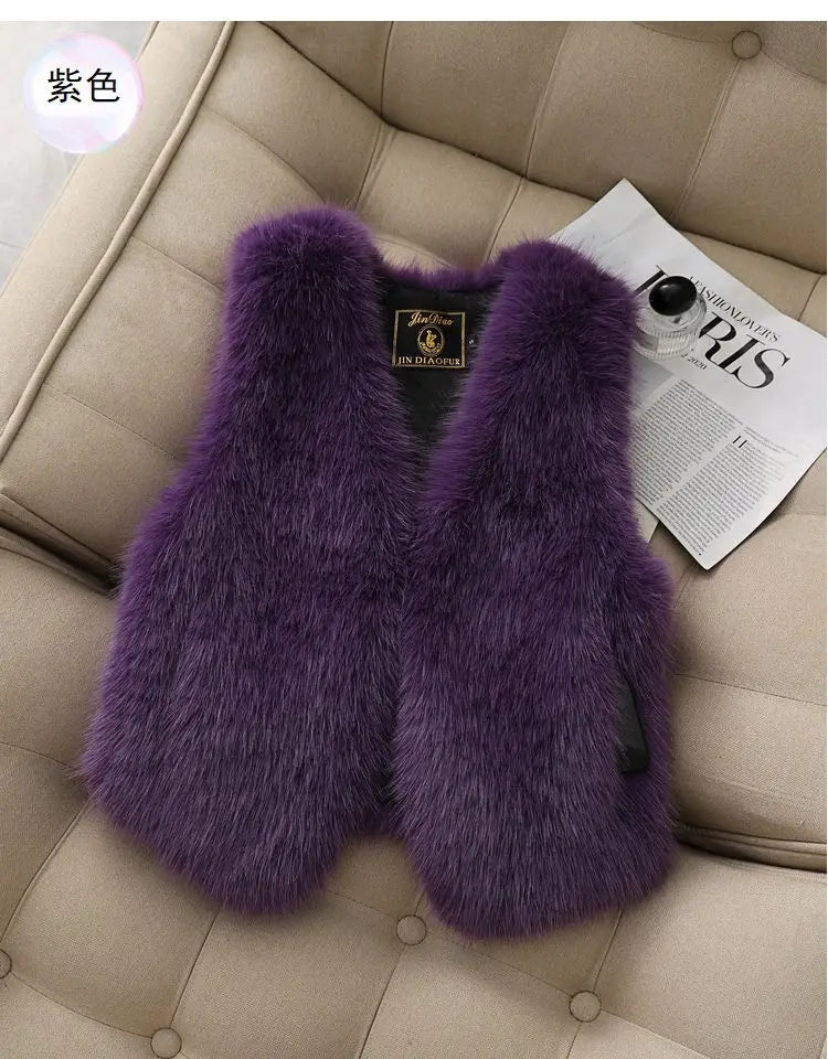 Autumn winter Imitation Fox fur vest Jacket For women Fashion Thick V-neck sleeveless Coat Female Short Faux Fur Waistcoat Tops