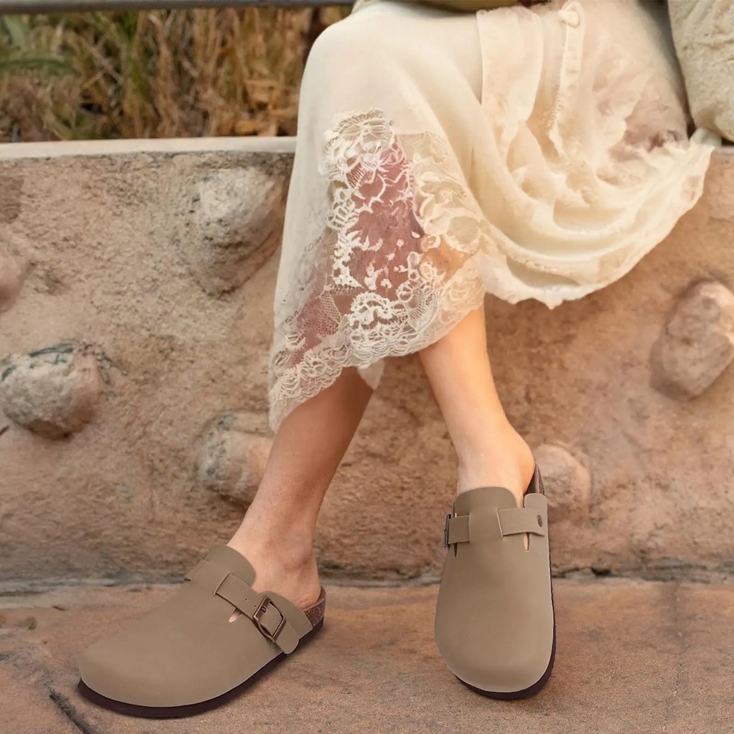 Shevalues Men's Suede Clogs Soft Leather Mules Men New Summer Men Cork Sandals Comfort Slip On Unisex Clogs With Arch Support