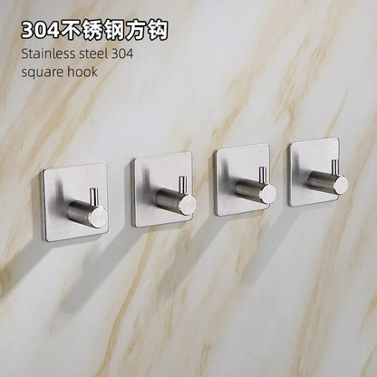 Stainless Steel 3M Self Adhesive Hooks Sticky Wall Door Hook Robe Tea Towel Rustproof Towel Rack, Clothes Coat Hanger