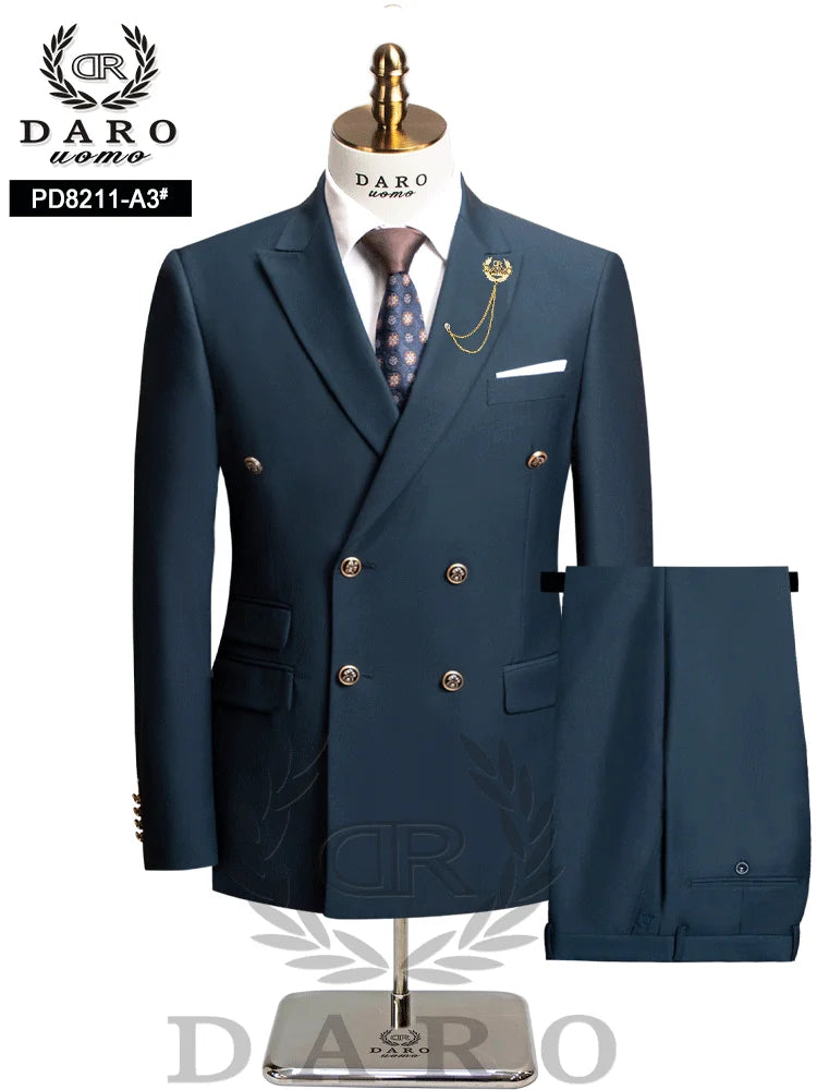 DAROuomo 2026 Men's Slim Fit Formal Business Suit 2Pcs Set - DR8211 (Jacket + Pants) for Work Wear