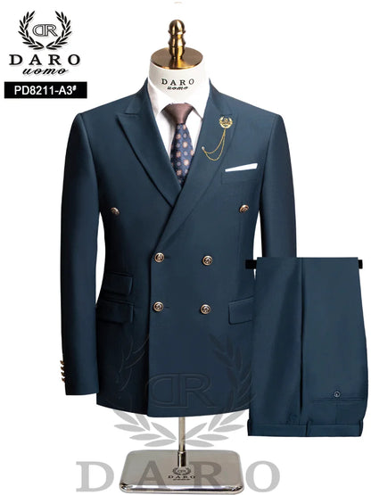 DAROuomo 2026 Men's Slim Fit Formal Business Suit 2Pcs Set - DR8211 (Jacket + Pants) for Work Wear