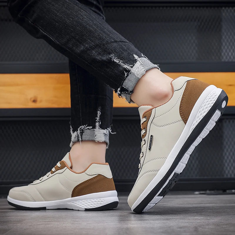 YRZL Men Shoes Spring Autumn Waterproof Walking Sneakers Leisure Male Leather Sports Shoes Non-Slip Footwear Tennis for Men