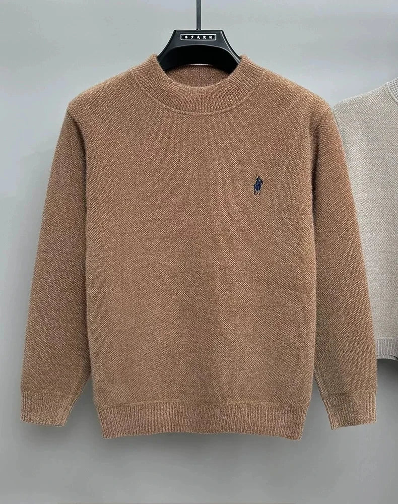 High end brand velvet sweater men's new designer fashion exquisite pony embroidery winter thick warm round neck knitted pullover