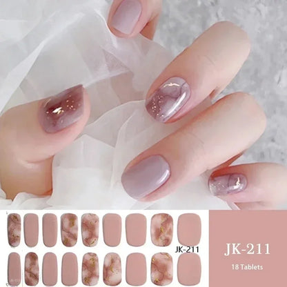 16/18/20Tips Semi-Cured Gel Nail Strips Adhesive Full Cover Stickers for Nails UV Lamp Need Press On Nails Fashion Manicure