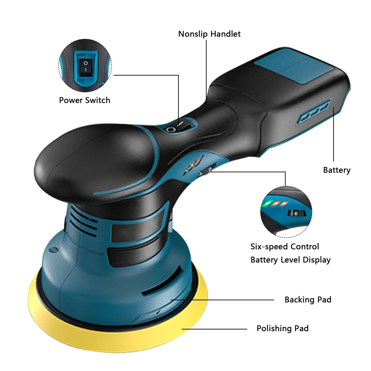 Brushelss Car Polisher 6 Gears Cordless Electric Polishing Machine Metal Waxing Wood Grinding For Maktita 18v Battery Pin