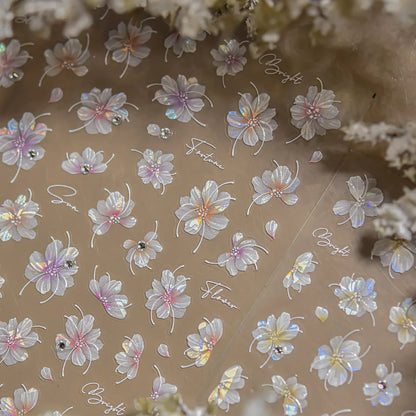 White Flower Petal Cherry Blossom Peach Blossom Falling Petal Floral Gradient 5D Self Adhesive Nail Art Sticker Manicure Decals
