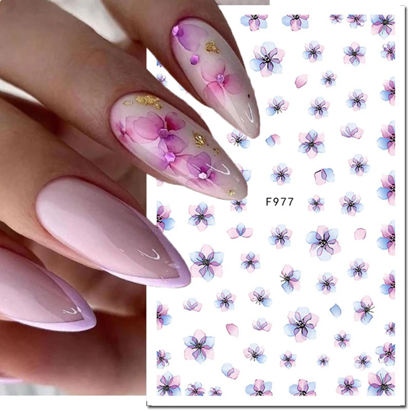 3d Nail Art Decals Spring Booming Violets Lavenders Purple Blue Pink Flowers Butterflys Stickers Decoration For Nail Tips Beauty