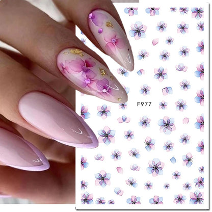 3d Nail Art Decals Spring Booming Violets Lavenders Purple Blue Pink Flowers Butterflys Stickers Decoration For Nail Tips Beauty