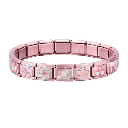 Pink Color Y2K Butterfly Star Bow Rabbit Heart Pendant Italian Charm Links Fit 9mm Stainless Steel Bracelet DIY Making Gifts