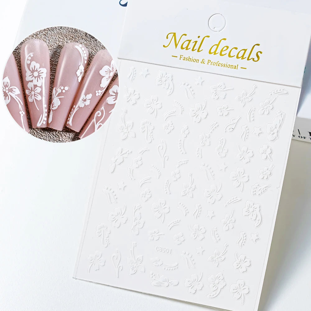 1pc 3D Hibiscus Flowers Nail Sticker White Black Flower Petals Adhesive Decals Pink Golden Floral Slider For Nail Art Decoration