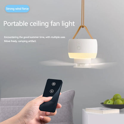 LED Light With Fan Portable Silent Ceiling Fans Light Rechargeable/Plug-in LED Lamp Remote Control 3600mAh for Bedroom Camping