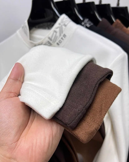 High quality men's semi high neck velvet sweater long sleeved warm T-shirt autumn winter fashionable embroidery casual pullover
