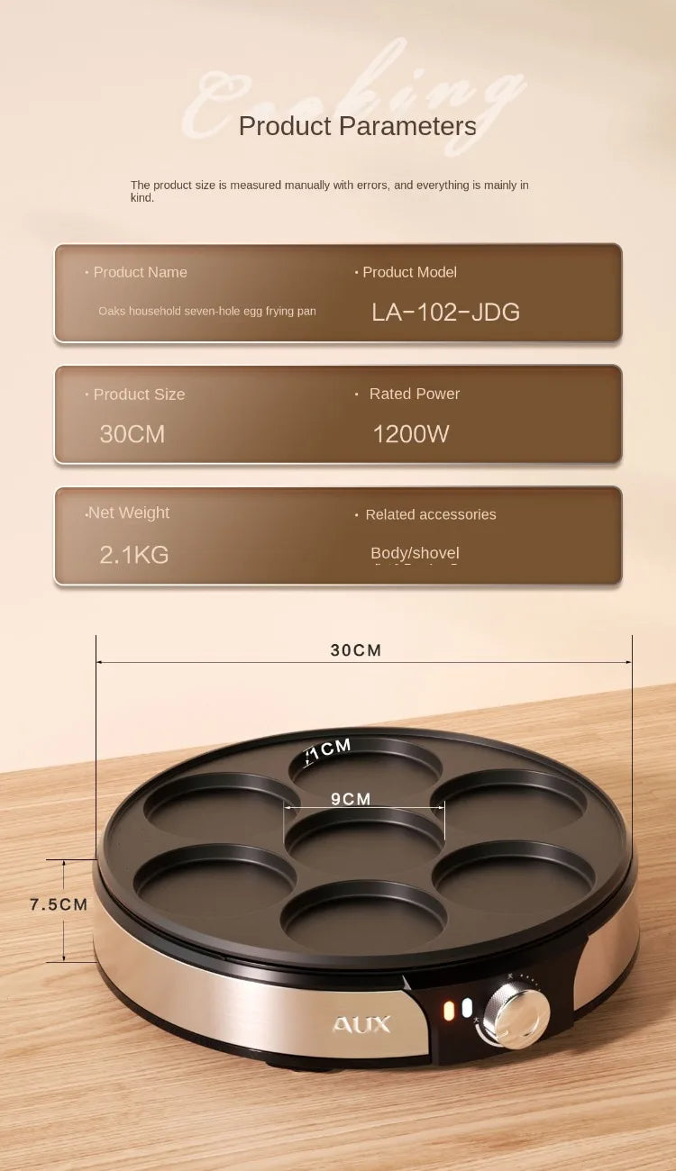 220V Professional Crepe Maker with 7 Holes Egg Burgers Crepes and Omelettes Baking Pan Perfect for Breakfast