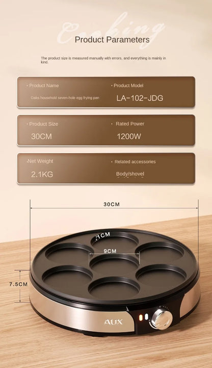 220V Professional Crepe Maker with 7 Holes Egg Burgers Crepes and Omelettes Baking Pan Perfect for Breakfast
