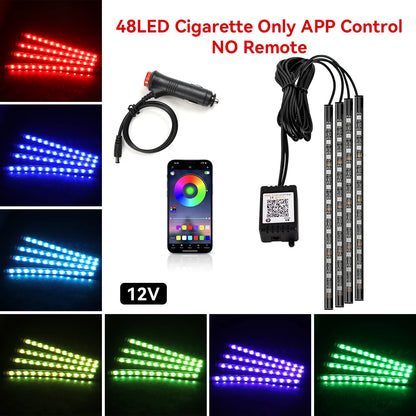 Neon Car Interior Ambient Foot Light with USB Wireless Remote Music App Control RGB 48 LED Atmosphere Decorative Lamp