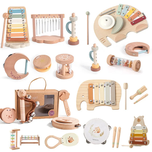 Children's Montessori Toys Baby Sensory Sound Stimulation Toy Baby's Musical Instrument Wooden Cartoon Animal Xylophone Toy Gift