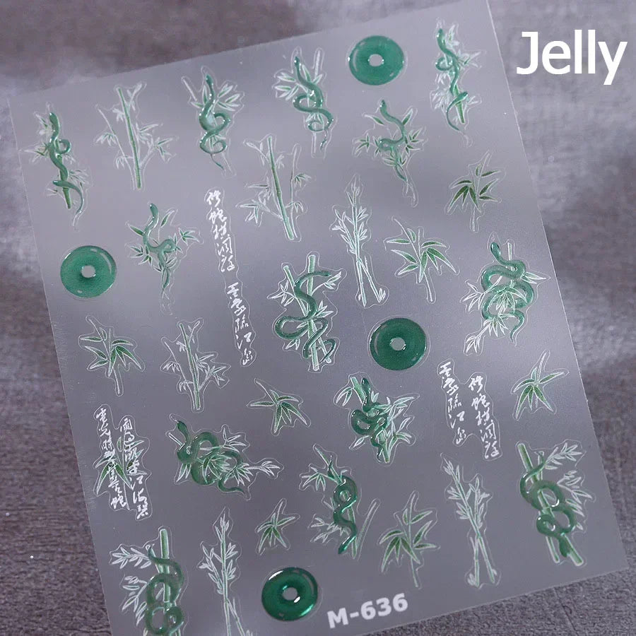 5D Gold Stamped Silver Sun Stars Snake Nail Art Stickers Totems Reliefs Self Adhesive Dark Chinese Style Manicure Decals