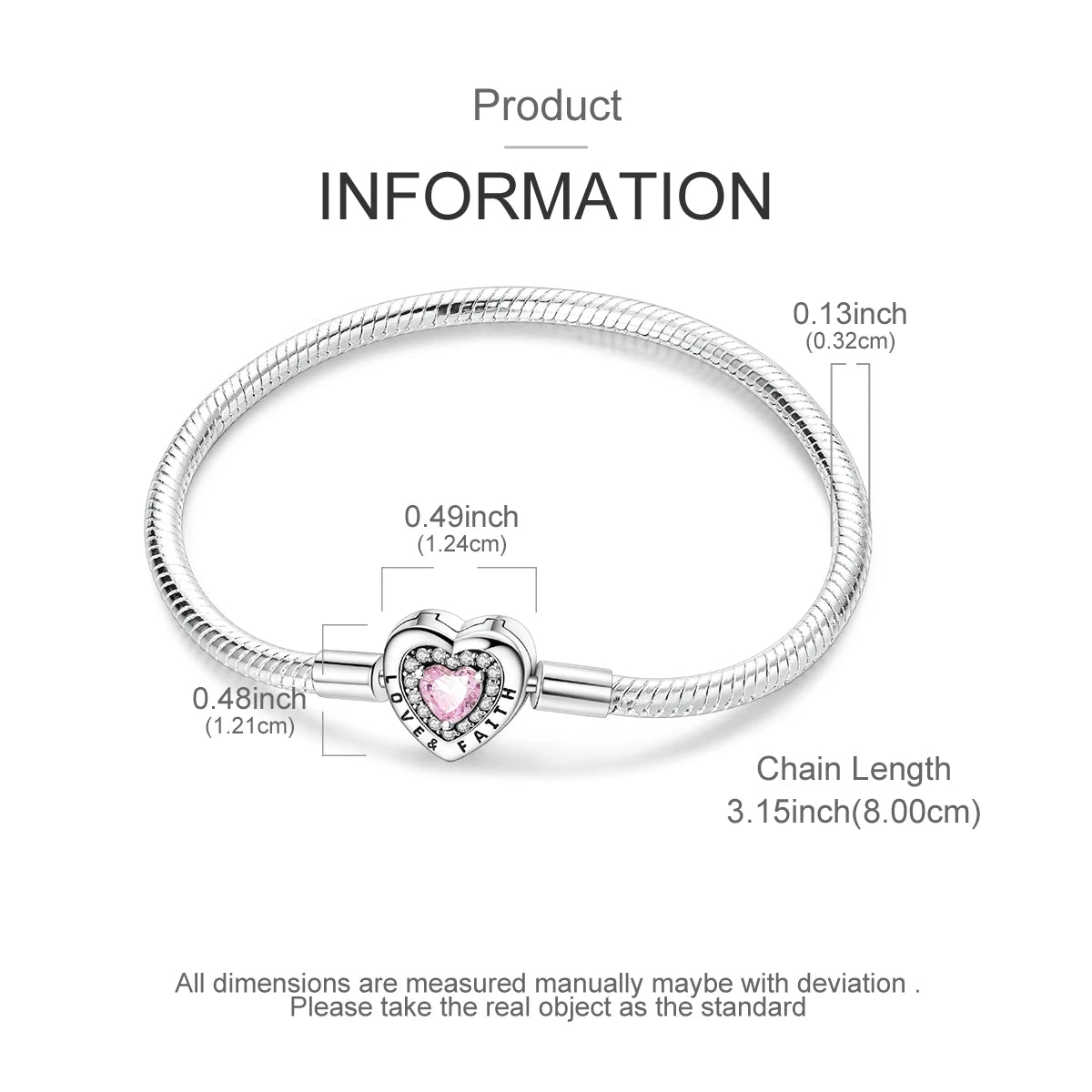 Original 925 Sterling Silver Charm Bracelets Heart Clip Bead Snake Chain Bracelet Fit Charms Beads Diy For Woman Fine Jewelry