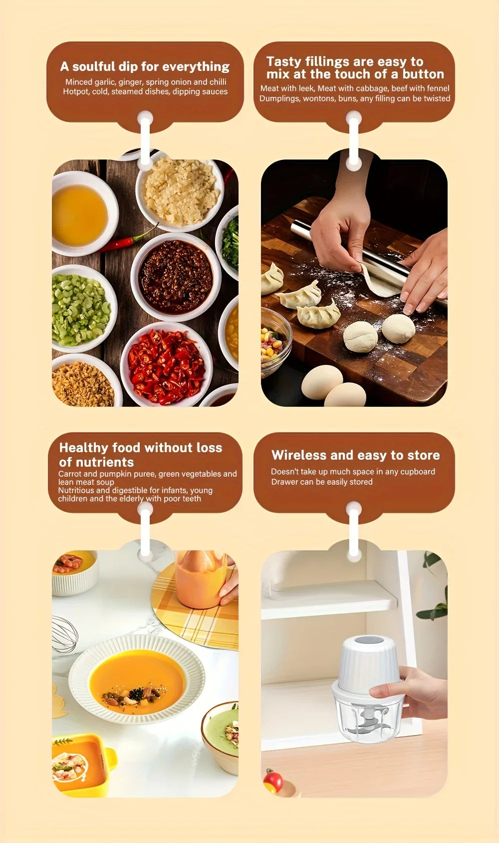400ML Electric Food Chopper ，6 Blades Garlic Grinder Mini Vegetable Chopper，USB Portable Veggie Chopper，Garlic Mincer