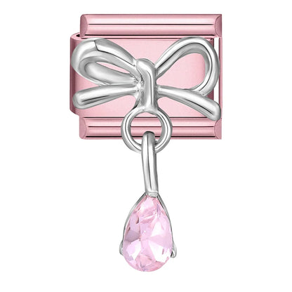 2025 New Women Romantic Pink Cherry Heart Shiny CZ Italian Charm Links Fit 9mm Bracelet Stainless Steel DIY Making Jewelry Gifts