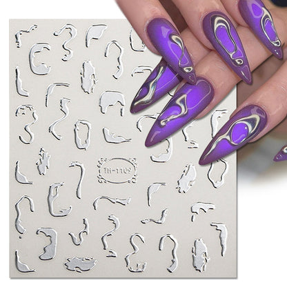 Golden Wave Line 3D Nail Sticker Marble Blue Geometry Abstract Nail Art Sliders Silver French Liner Decals Manicure Decorations